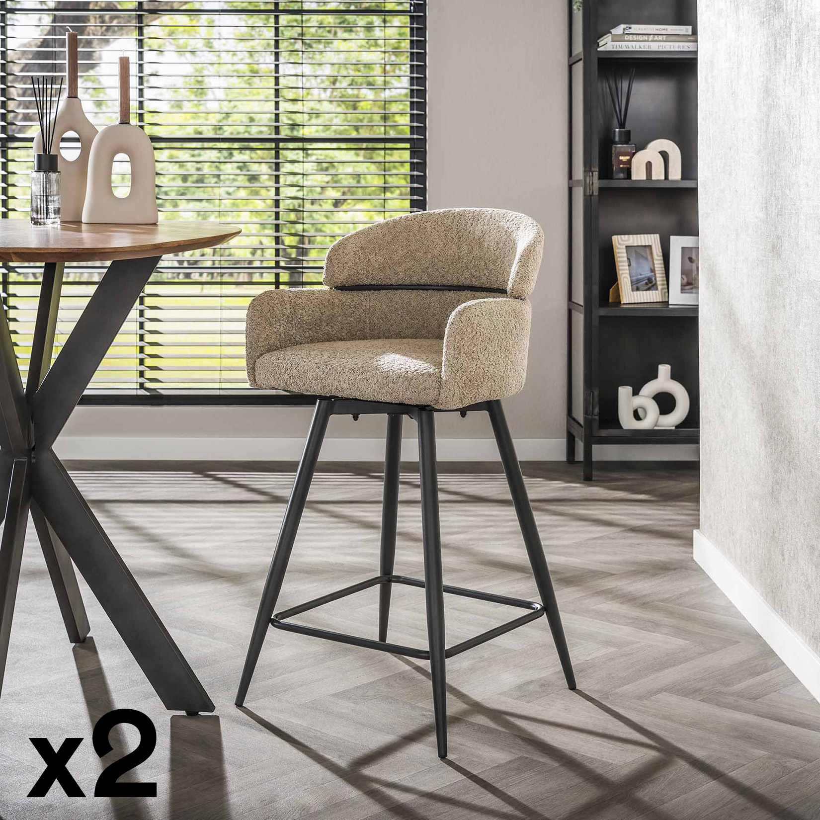 Chaise de bar pivotante en bouclette beige (lot de 2) GALWAY