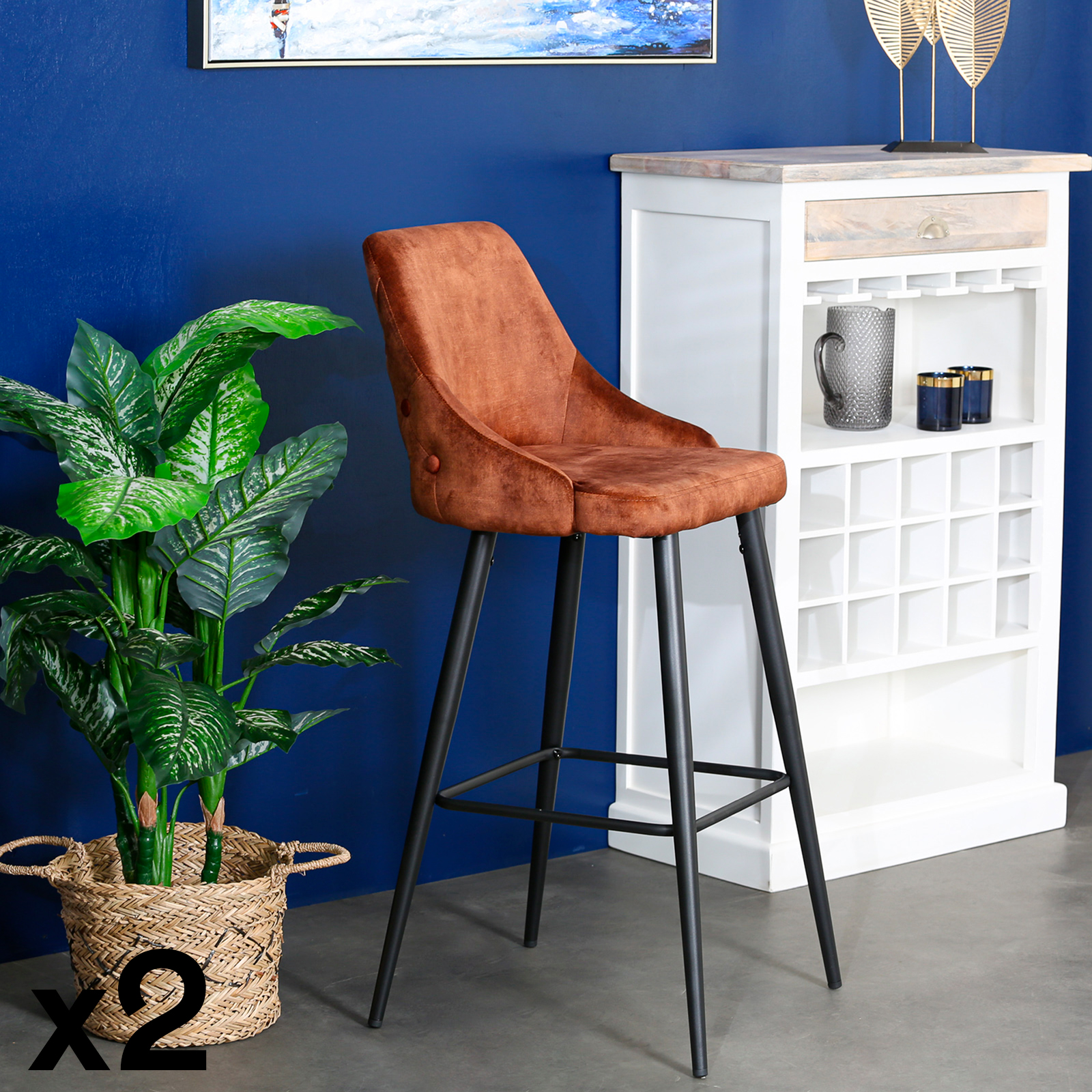 Chaise de bar velours havane (lot de 2) MALMOE