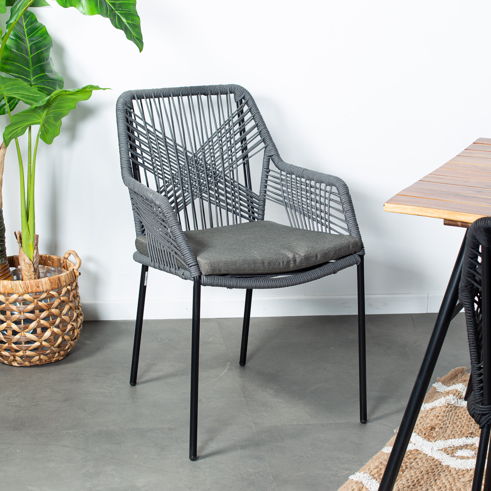 Chaise de jardin en corde tressée grise GRENADE