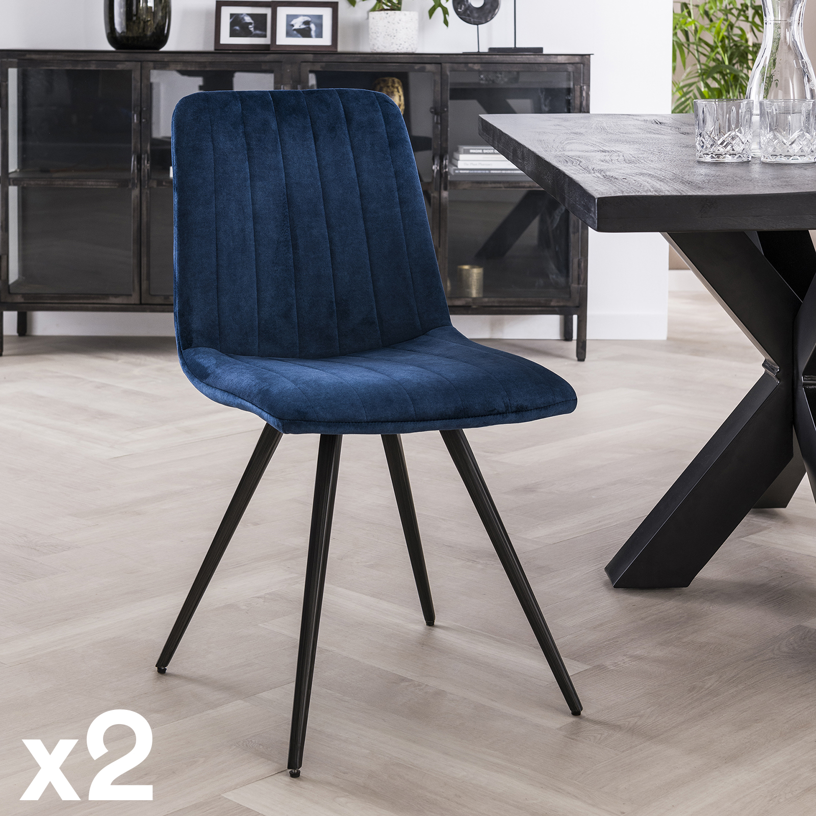 Chaise de salle à manger en velours bleu JAVA (lot de 2)