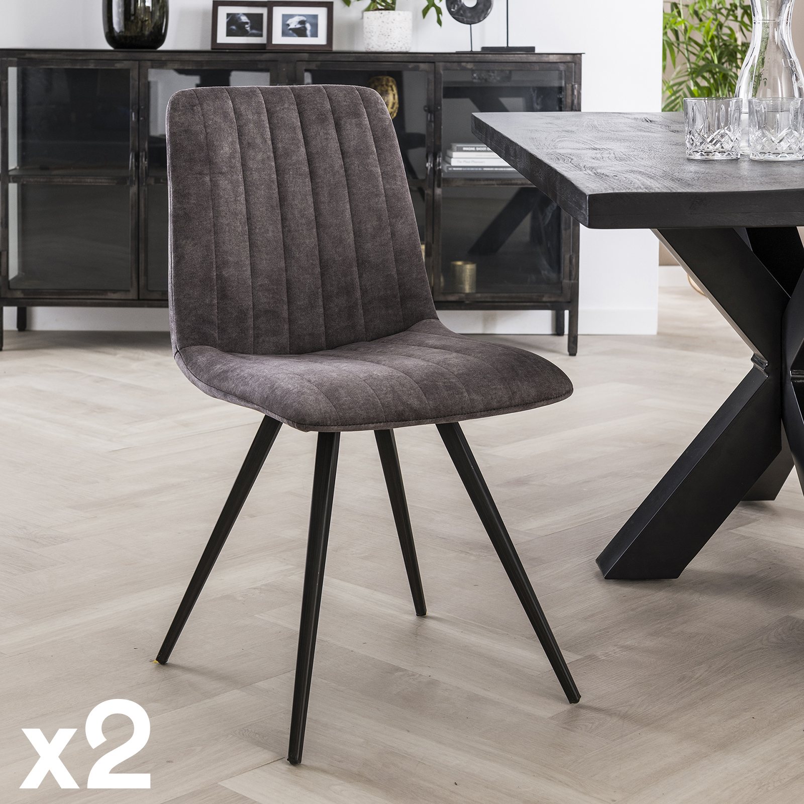 Chaise de salle à manger en velours gris JAVA (lot de 2)