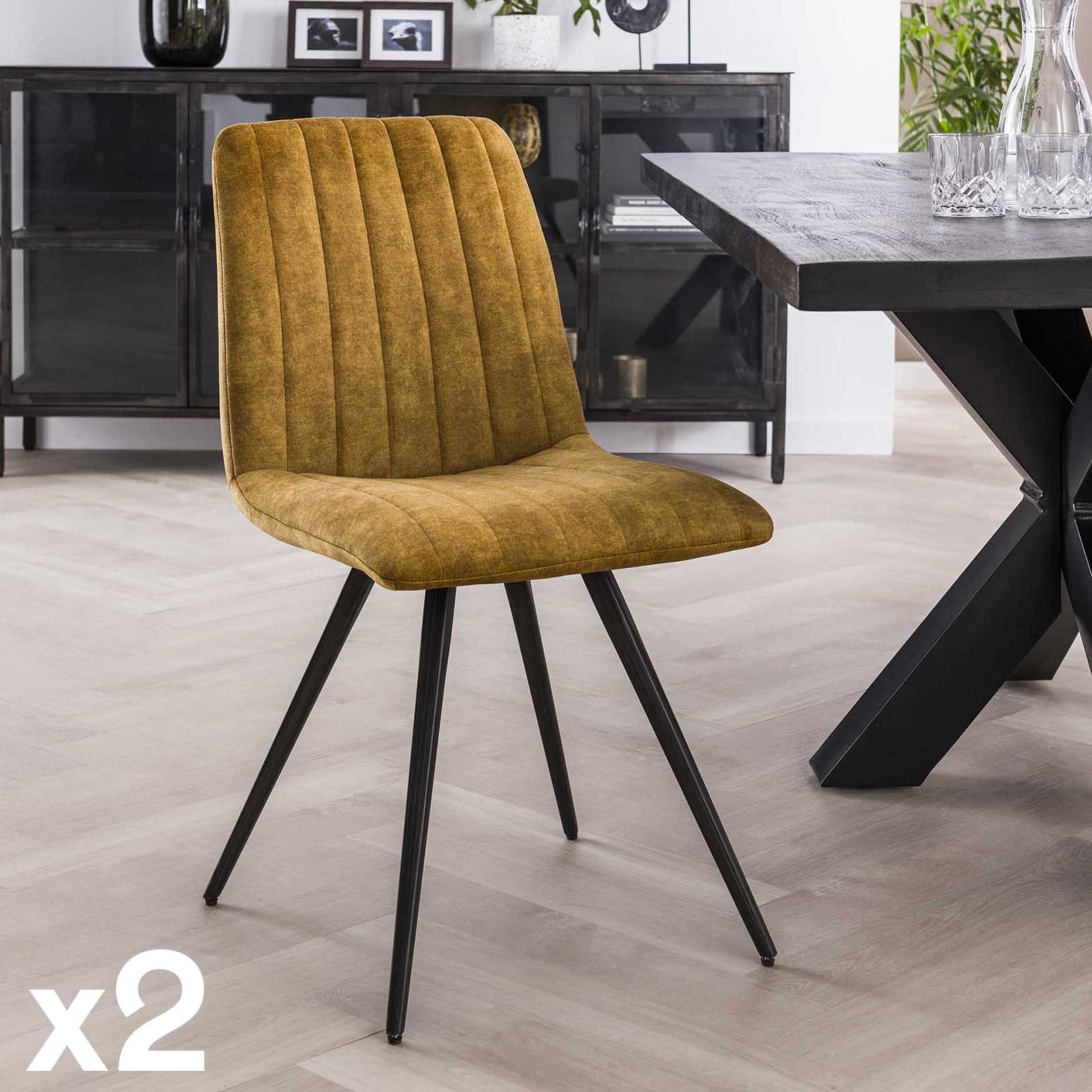 Chaise de salle à manger en velours moutarde JAVA (lot de 2)