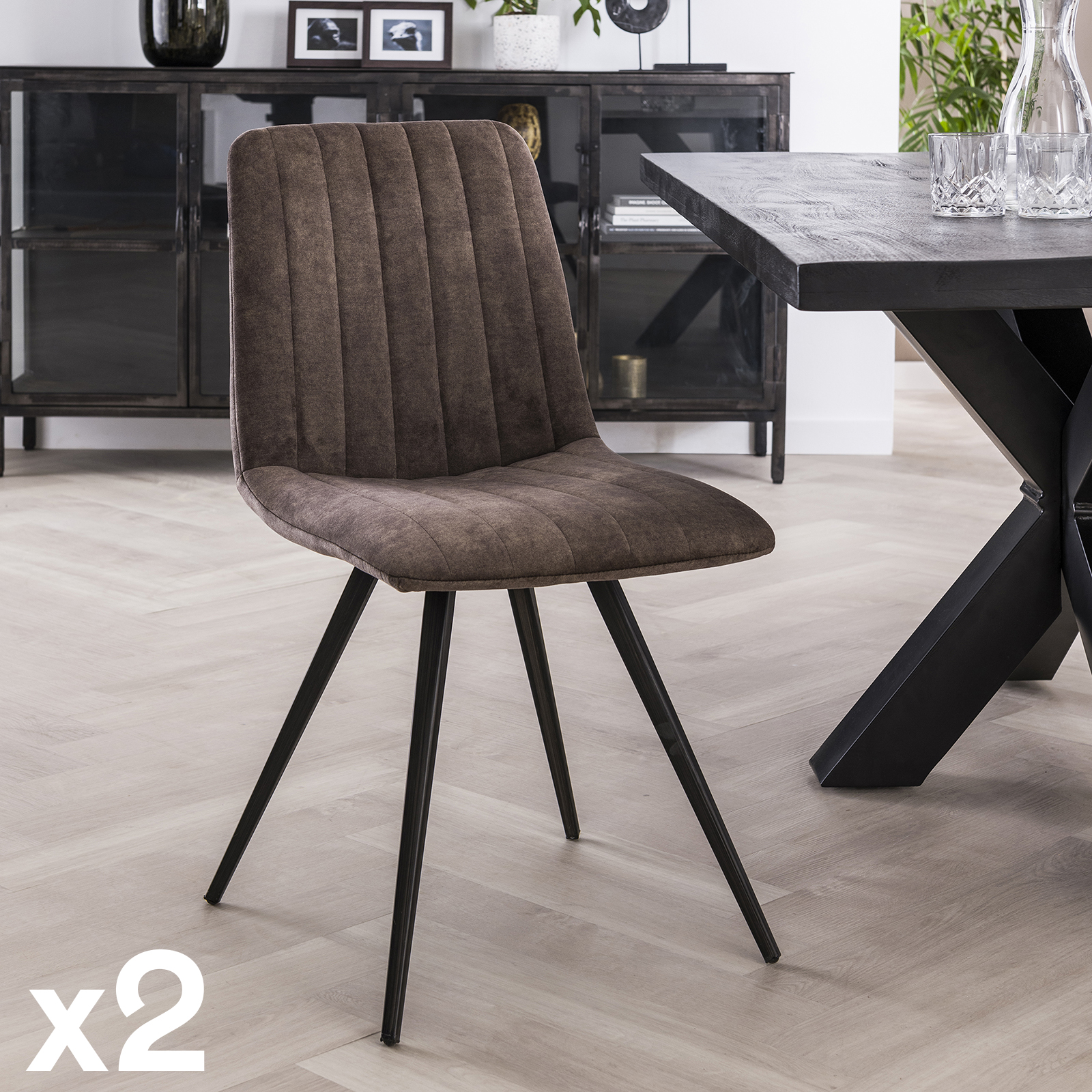 Chaise de salle à manger en velours taupe JAVA (lot de 2)
