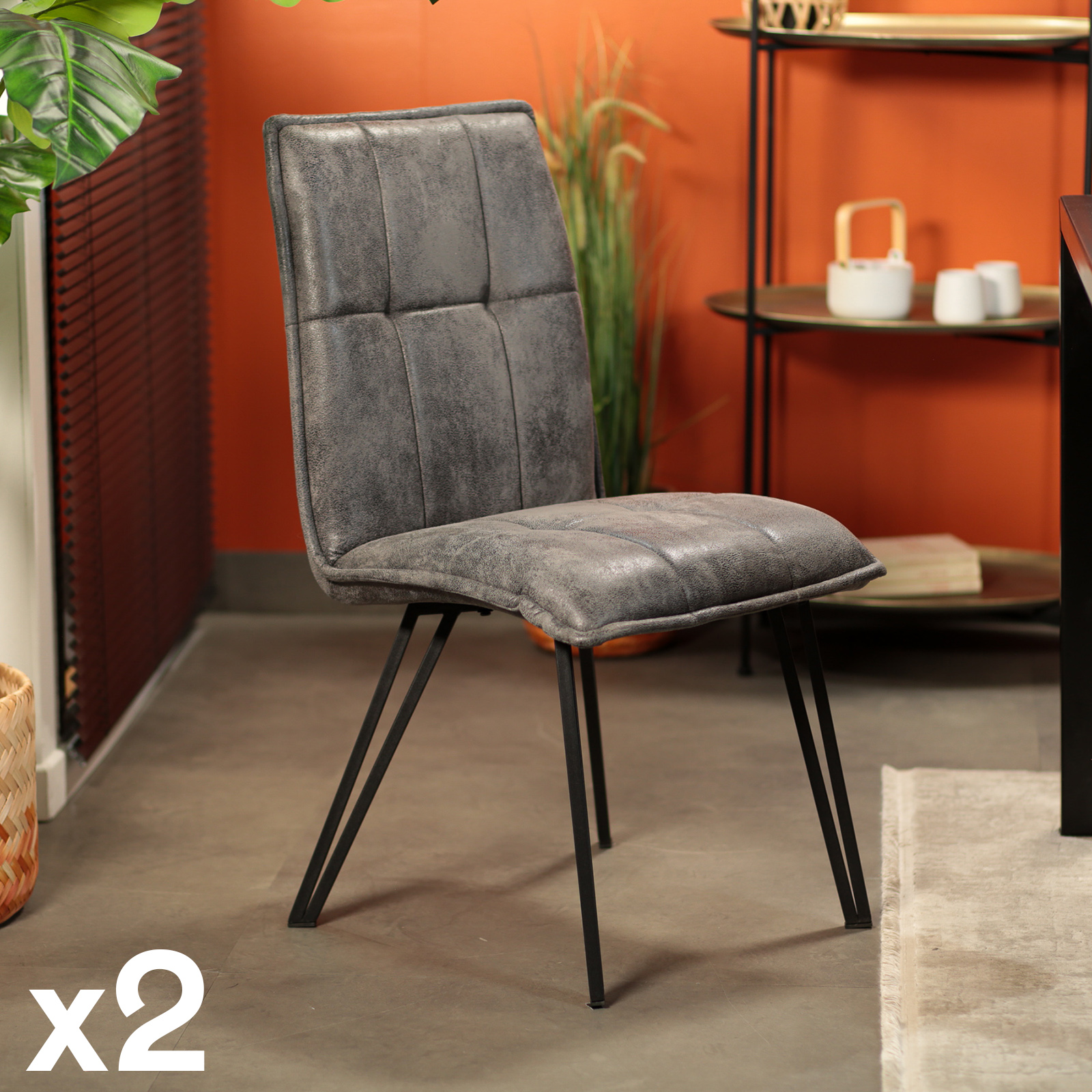 Chaise de salle à manger gris sombre avec pieds épingle (lot de 2) MALMOE