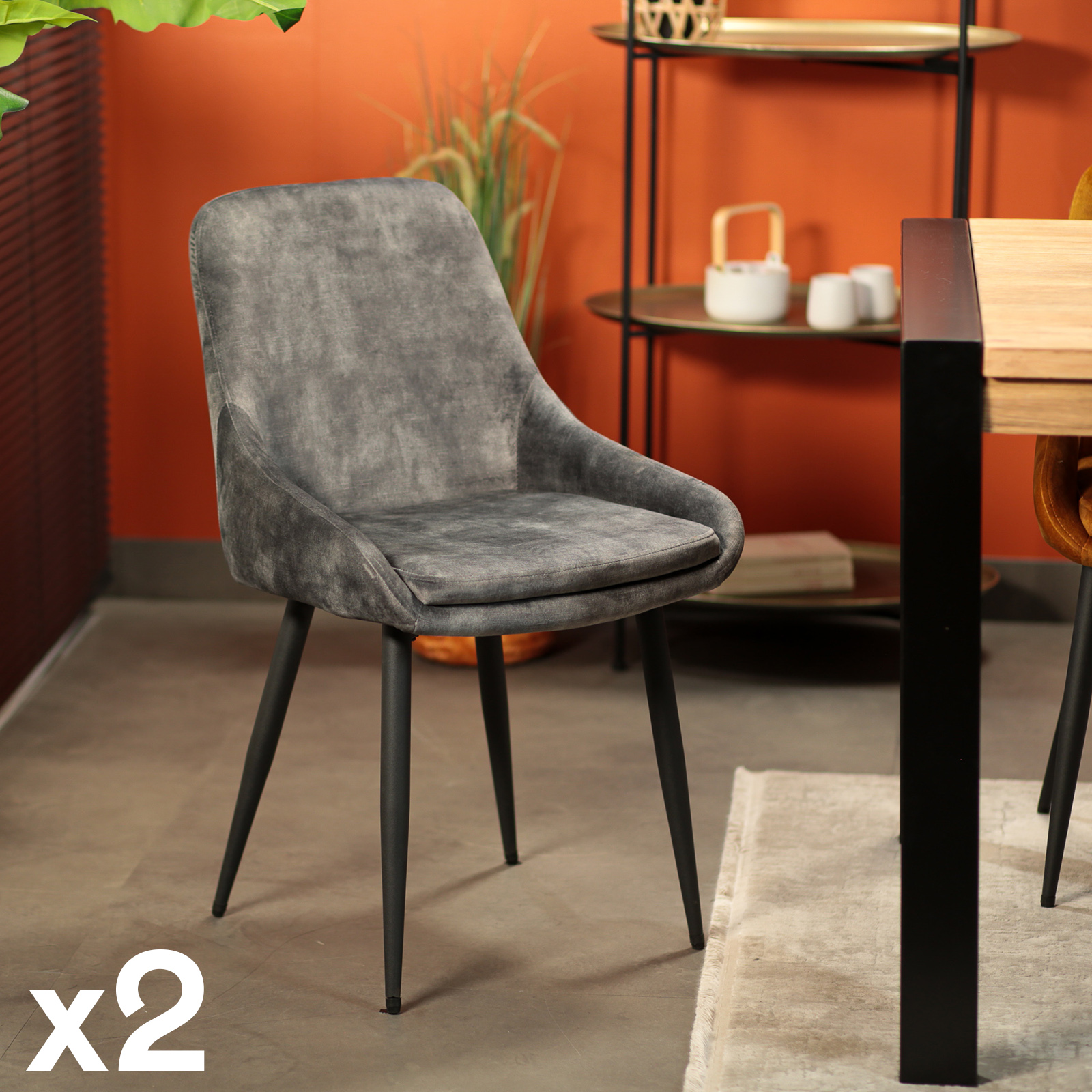 Chaise de salle à manger grise avec pieds métal (lot de 2) MALMOE