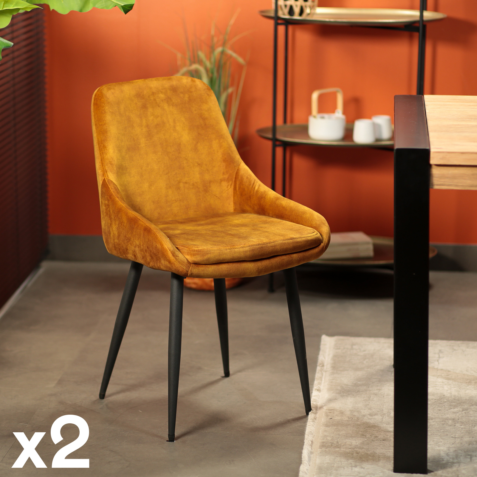 Chaise de salle à manger moutarde avec pieds métal (lot de 2) MALMOE
