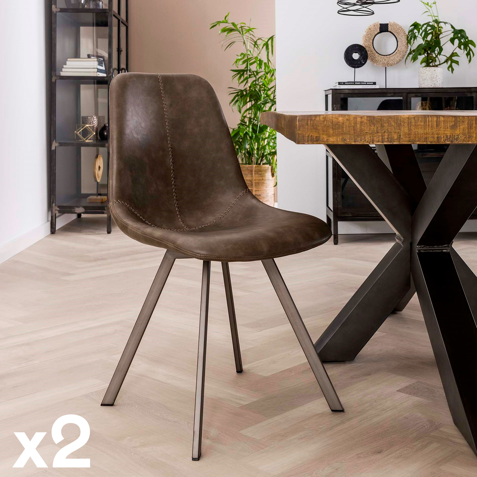 Chaise de table couture apparente taupe pied étoile HELSINKI (lot de 2)