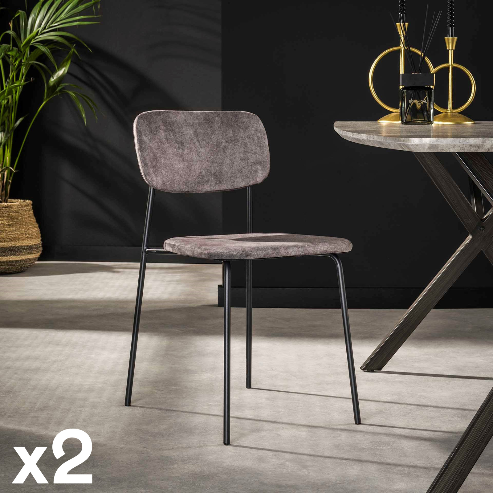 Chaise d'écolier en velours gris (lot de 2) MELBOURNE