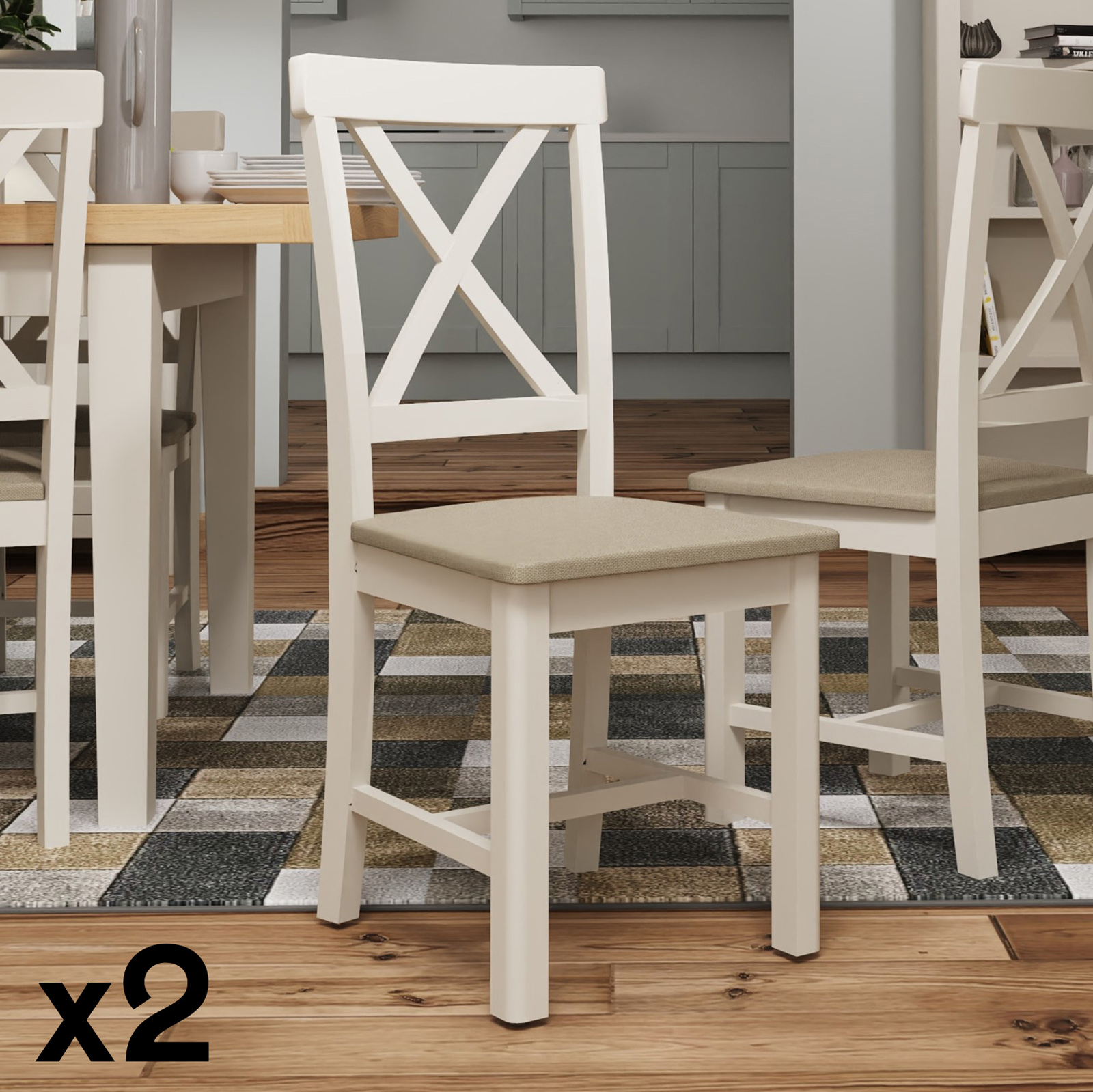 Chaise en bois gris clair et tissu avec dossier croisé (lot de 2) BATH