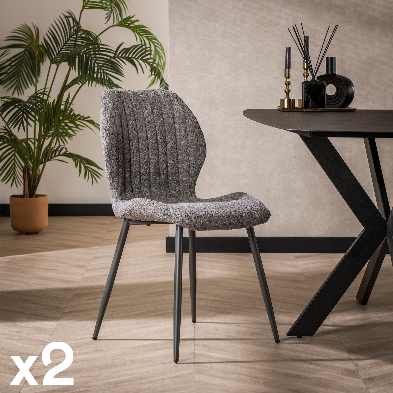Chaise en bouclette grise à rayures (lot de 2) GALWAY