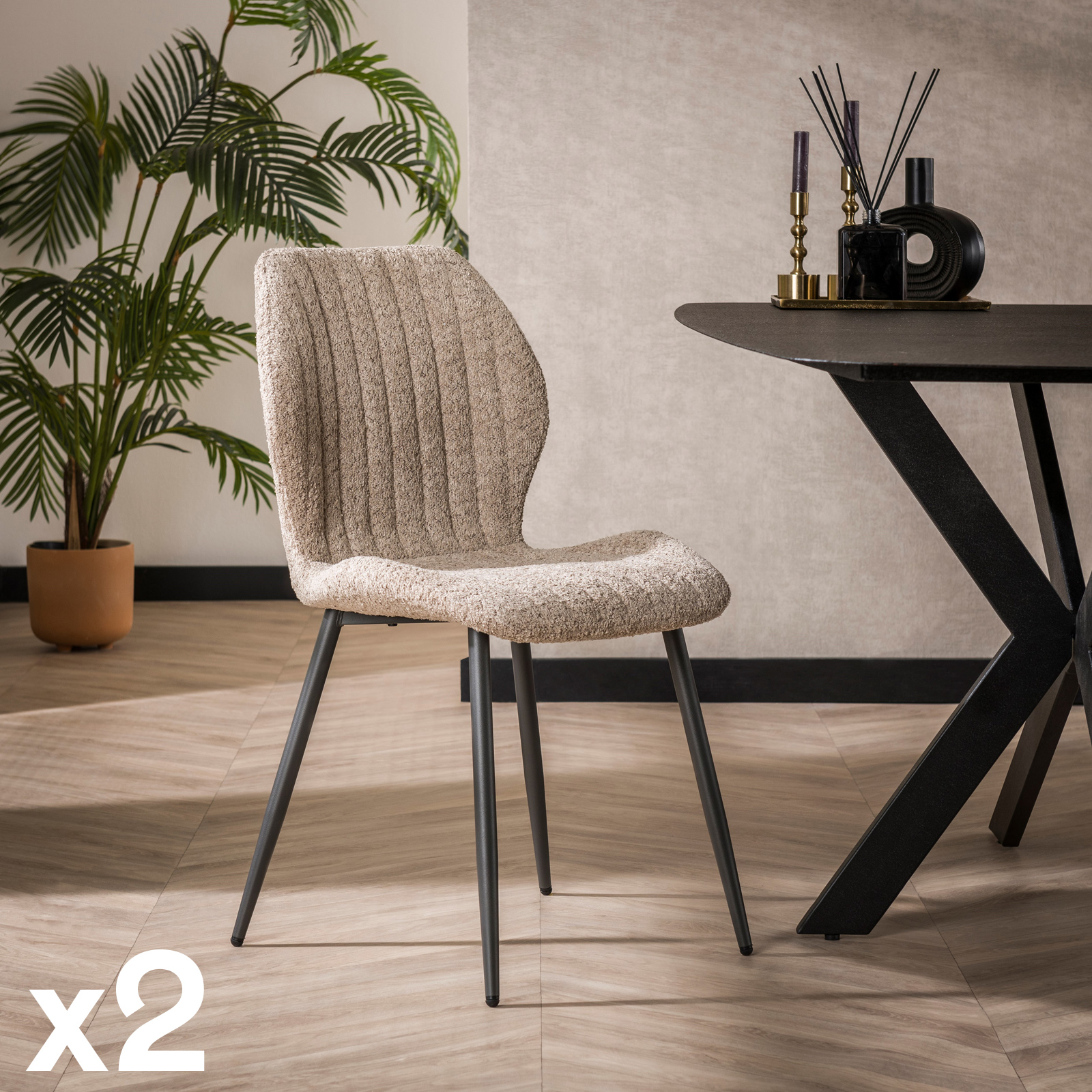 Chaise en bouclette sable à rayures (lot de 2) GALWAY