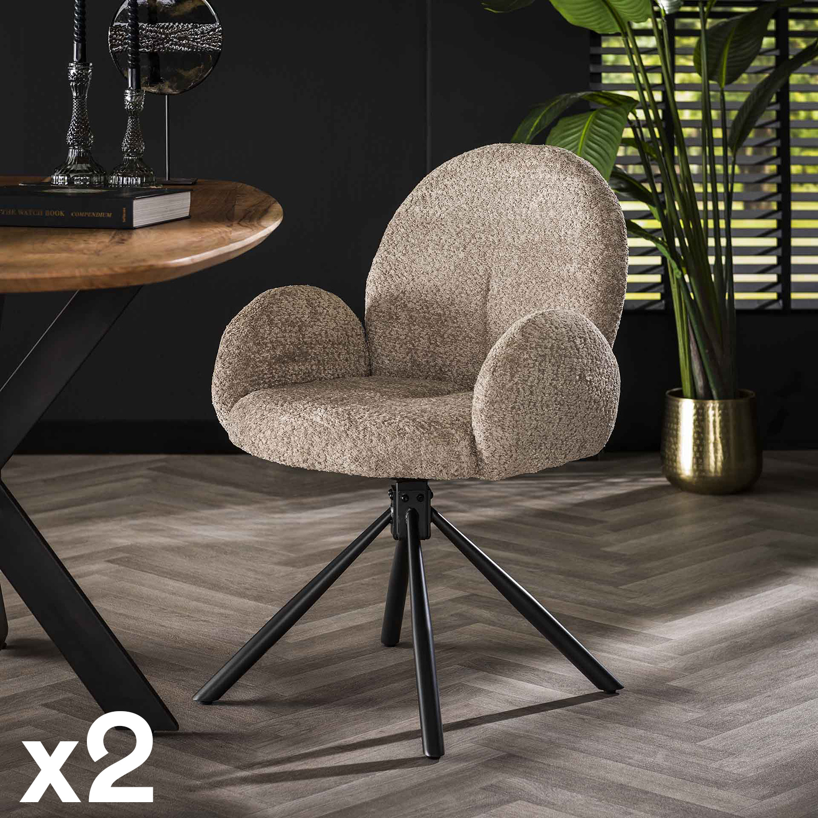 Chaise en bouclette sable forme ronde (lot de 2) GALWAY