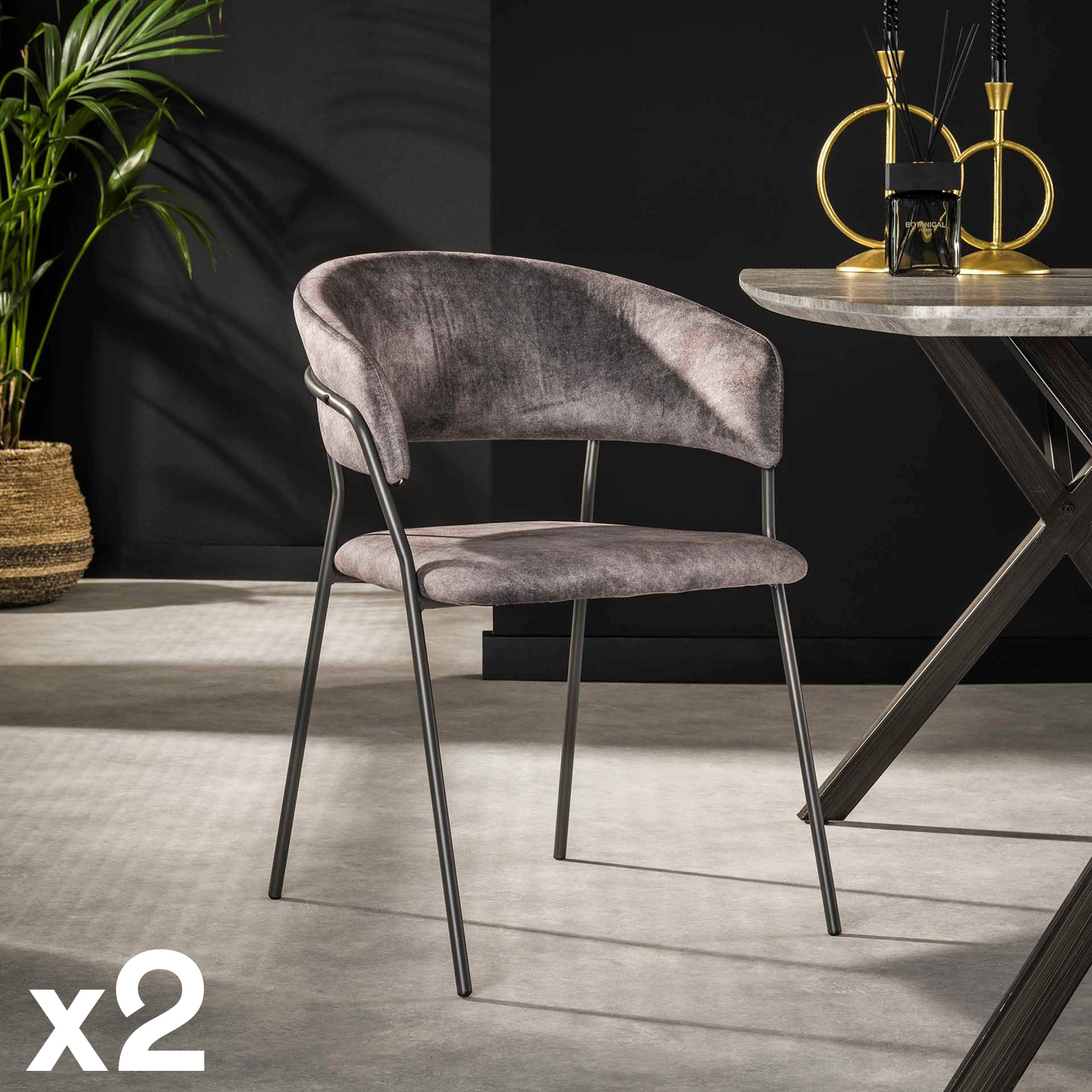 Chaise en velours gris à dossier rond (lot de 2) MELBOURNE