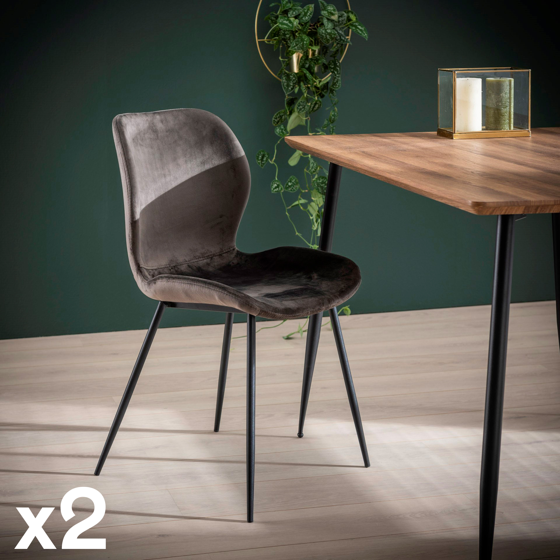 Chaise en velours gris anthracite MELBOURNE (lot de 2)