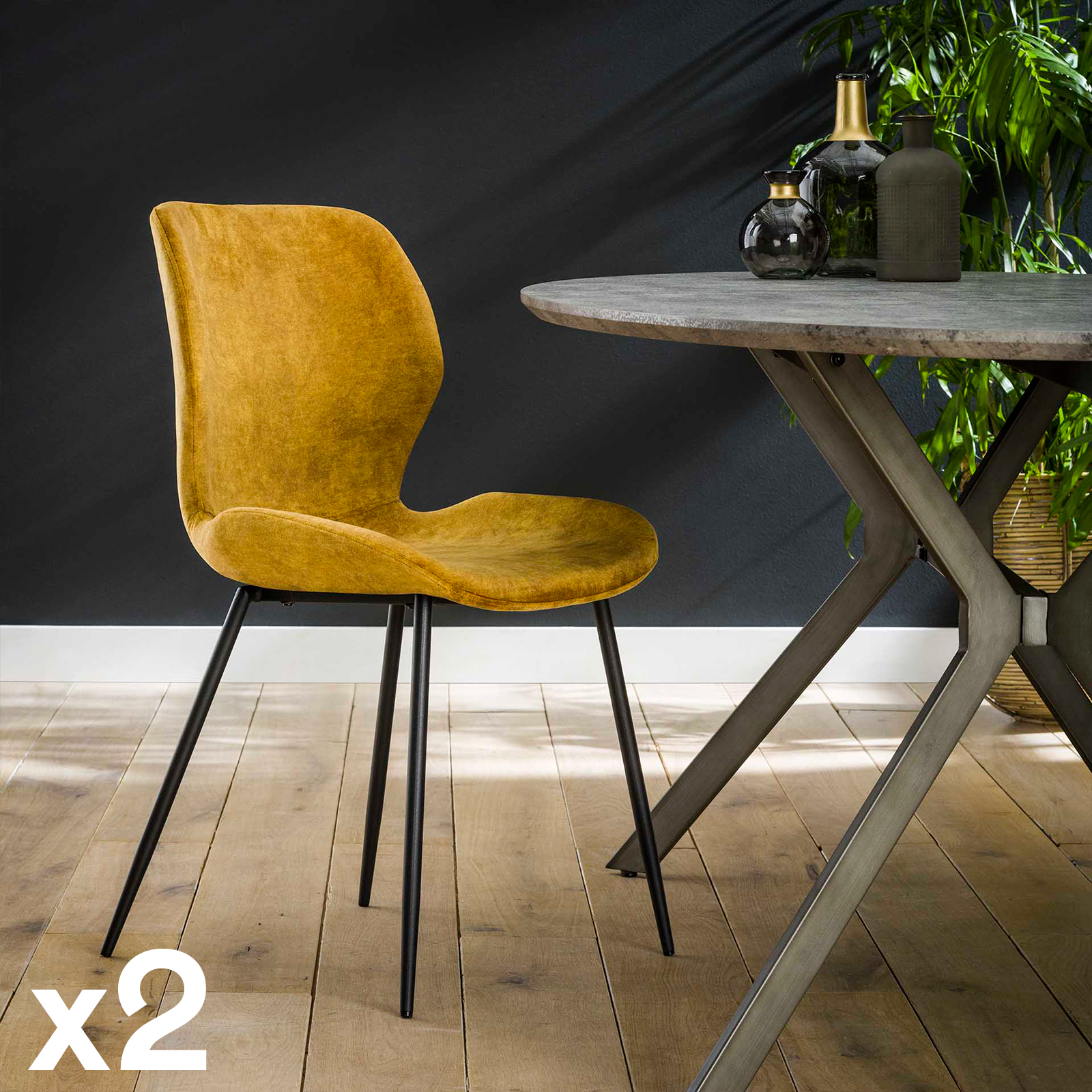 Chaise en velours jaune moutarde MELBOURNE (lot de 2)