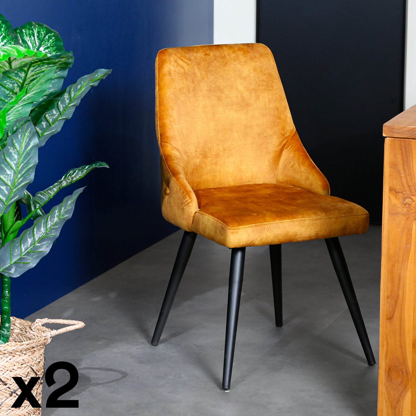 Chaise en velours ocre (lot de 2) MALMOE