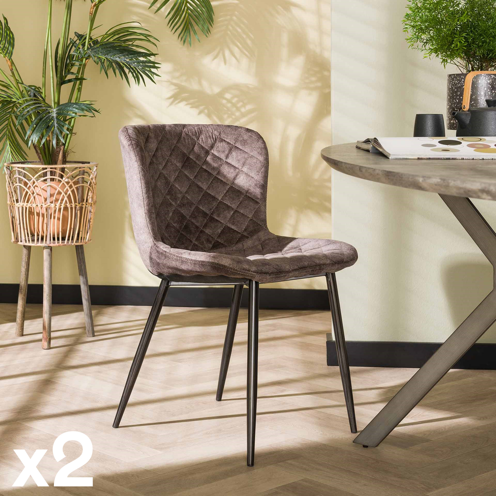 Chaise en velours piqué taupe (lot de 2) MELBOURNE
