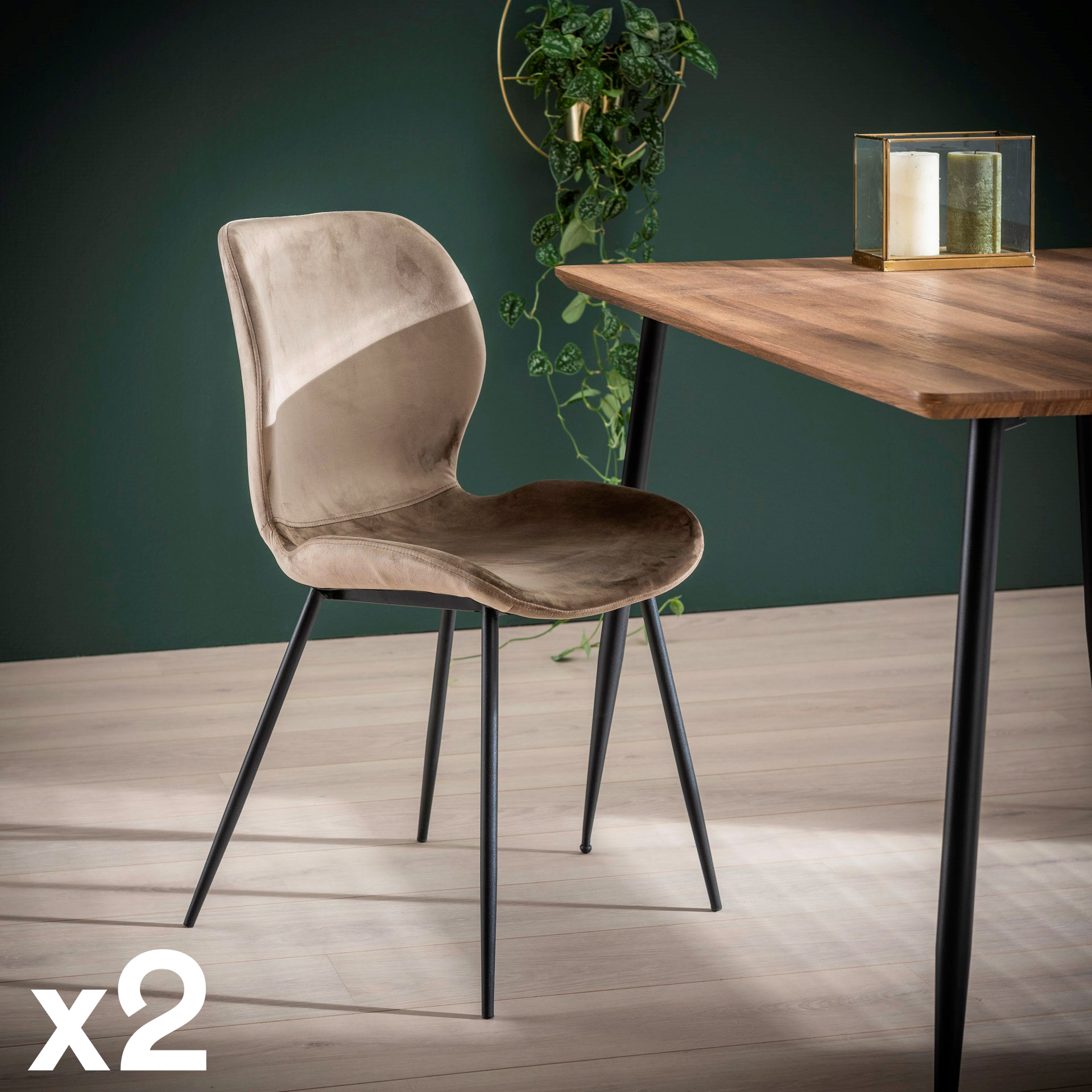 Chaise en velours sable MELBOURNE (lot de 2)