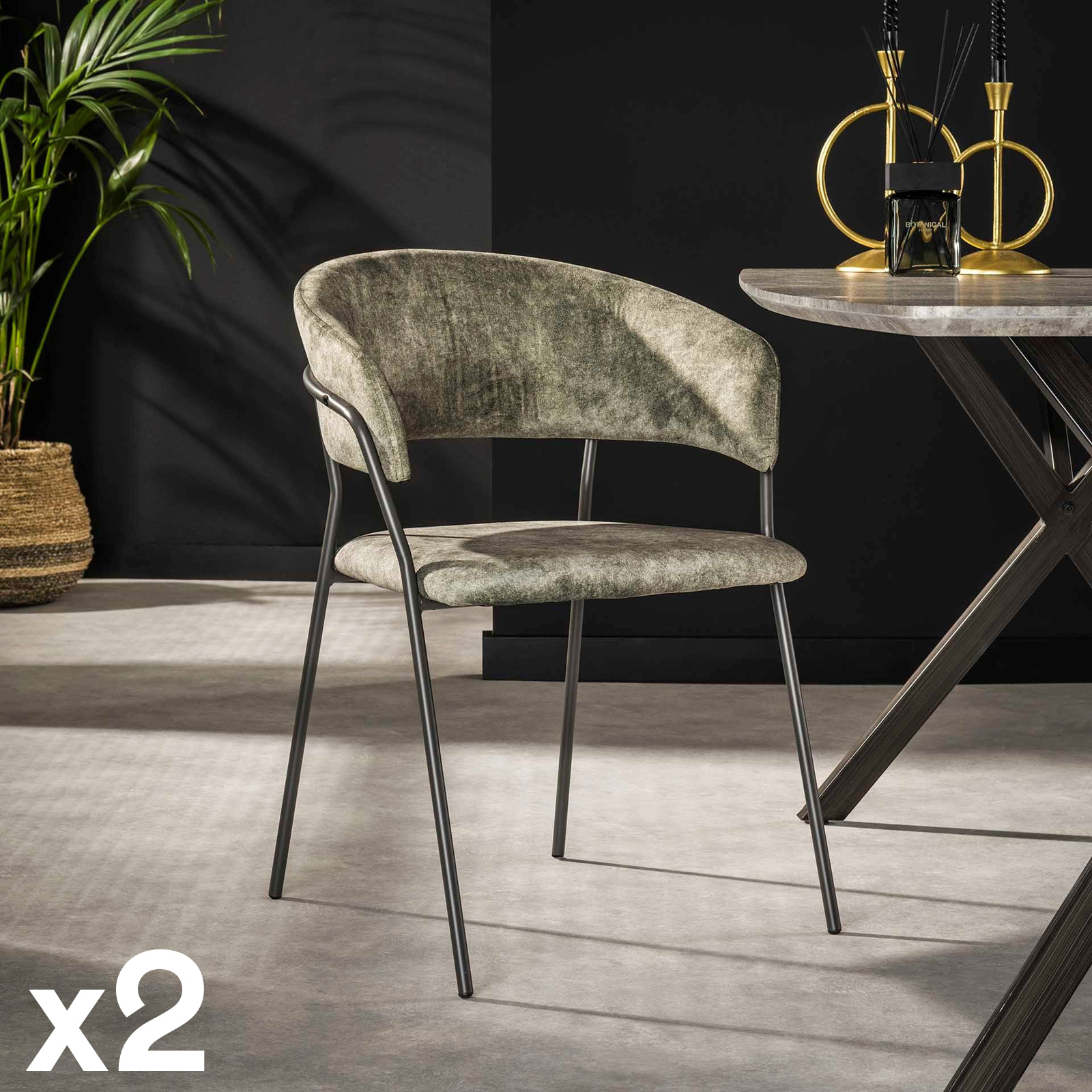 Chaise en velours vert à dossier rond (lot de 2) MELBOURNE