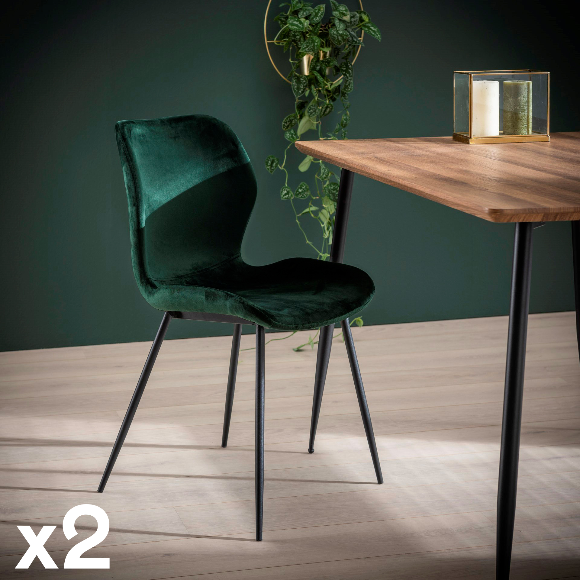 Chaise en velours vert MELBOURNE (lot de 2)