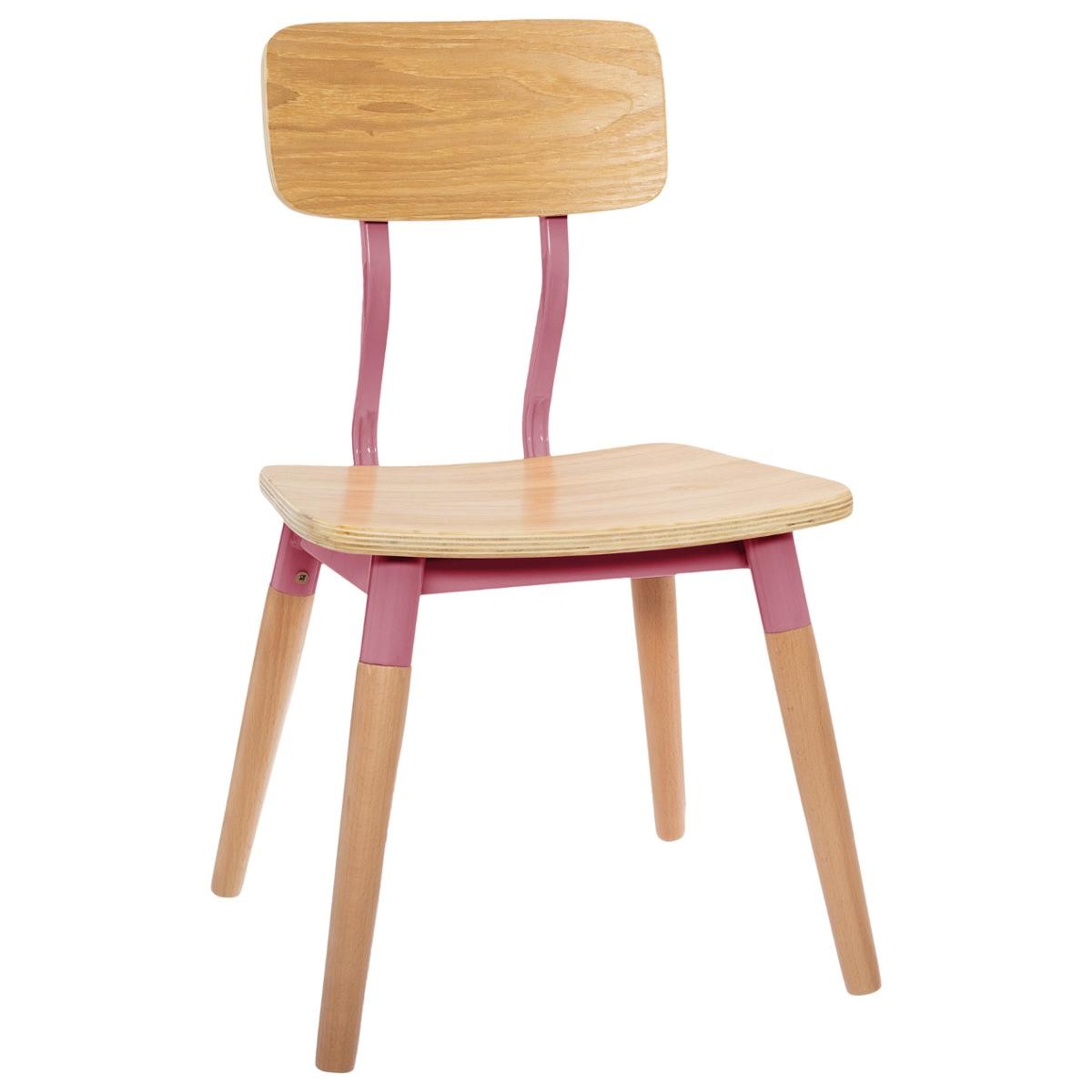 Chaise enfant rétro bois naturel et rose