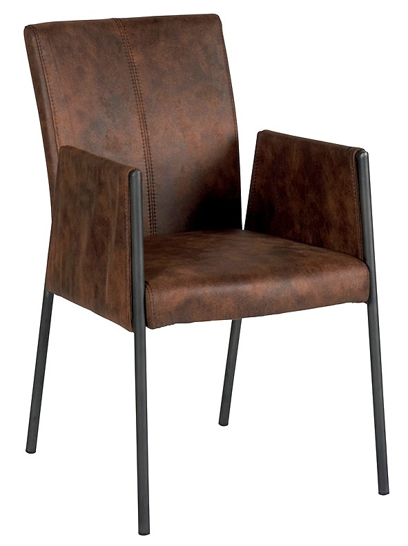 Chaise fauteuil avec accoudoirs tissu microfibres havane et pieds métal noir