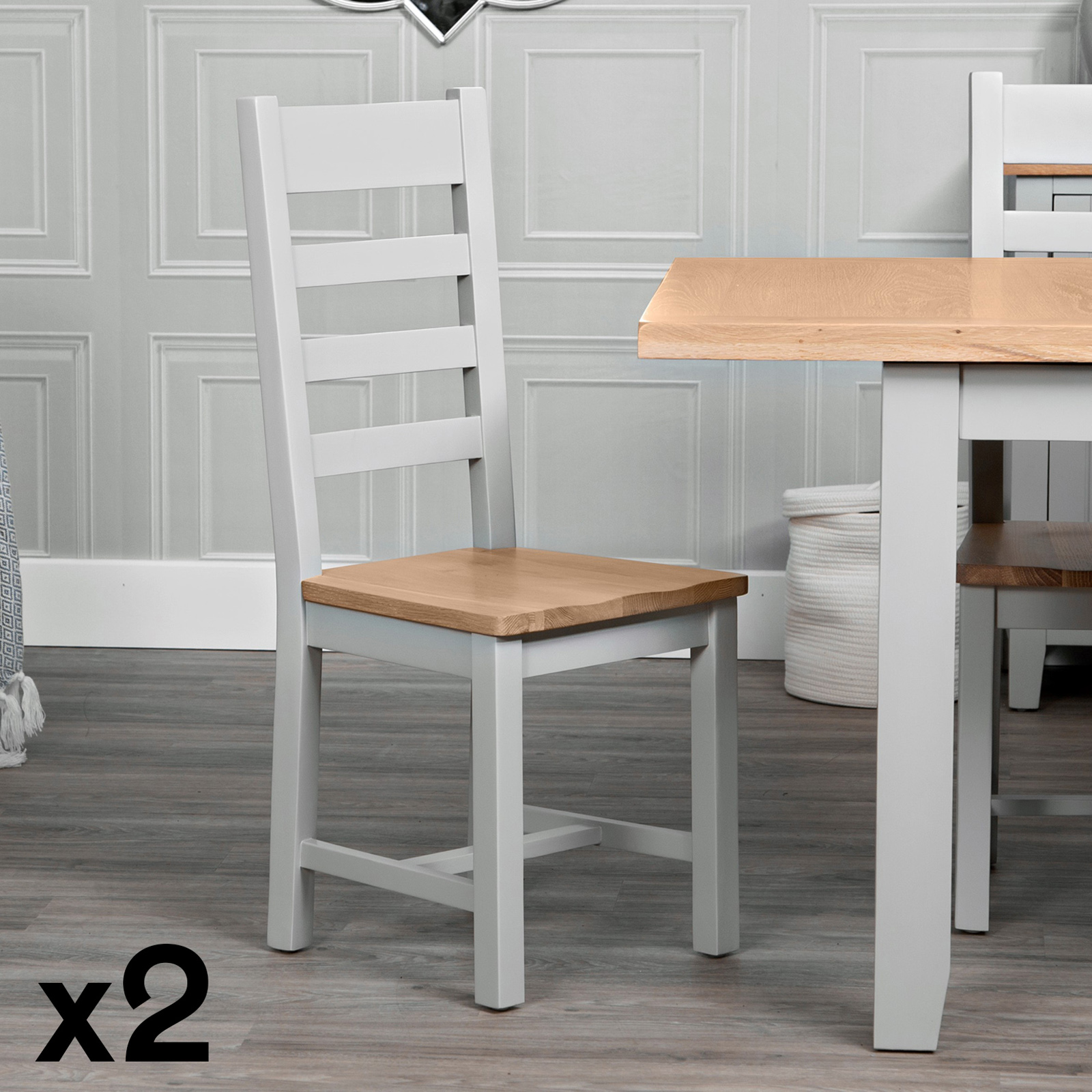 Chaise grise assise bois avec barreaux (lot de 2) PAROS