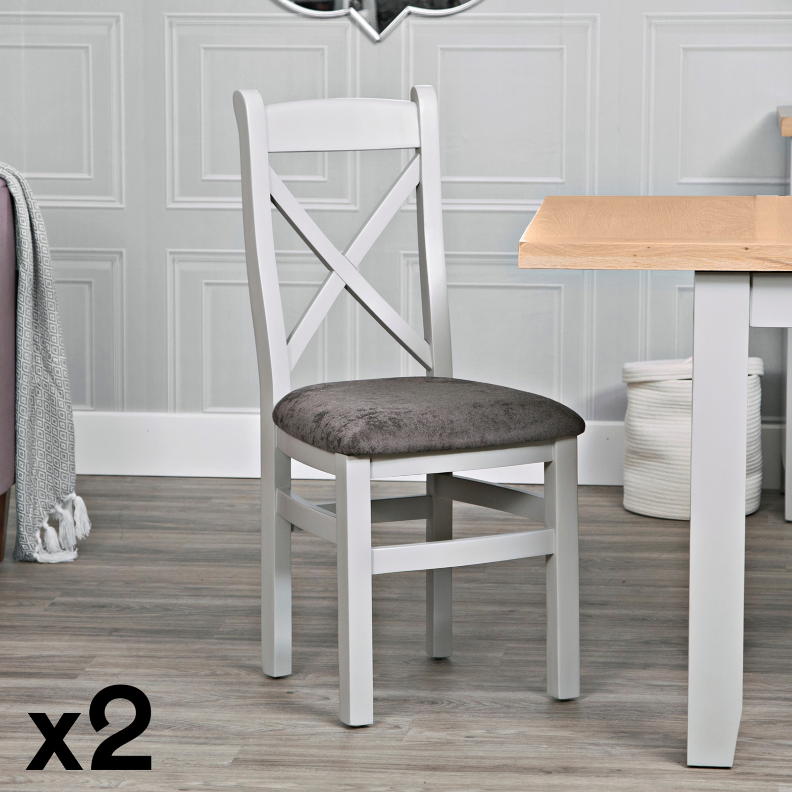Chaise grise en chêne avec dossier croisé (lot de 2) PAROS