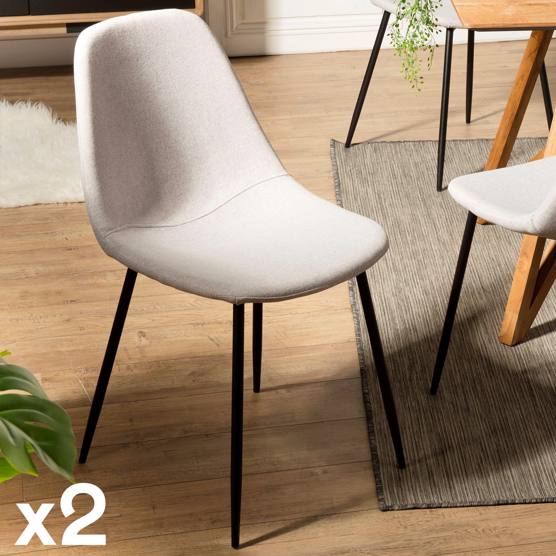 Chaise tissu beige TIM (lot de 2)