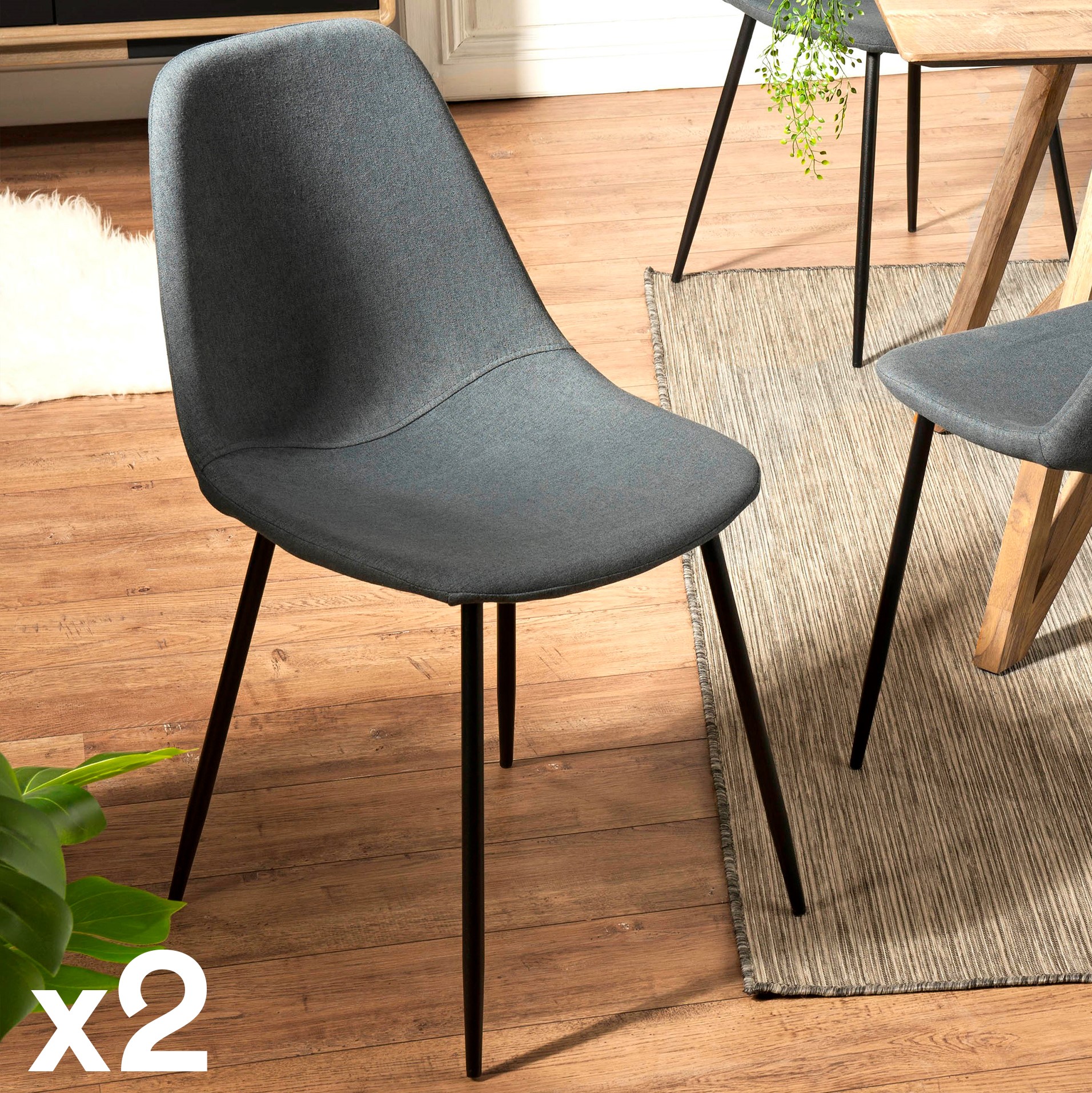 Chaise tissu gris anthracite TIM (lot de 2)