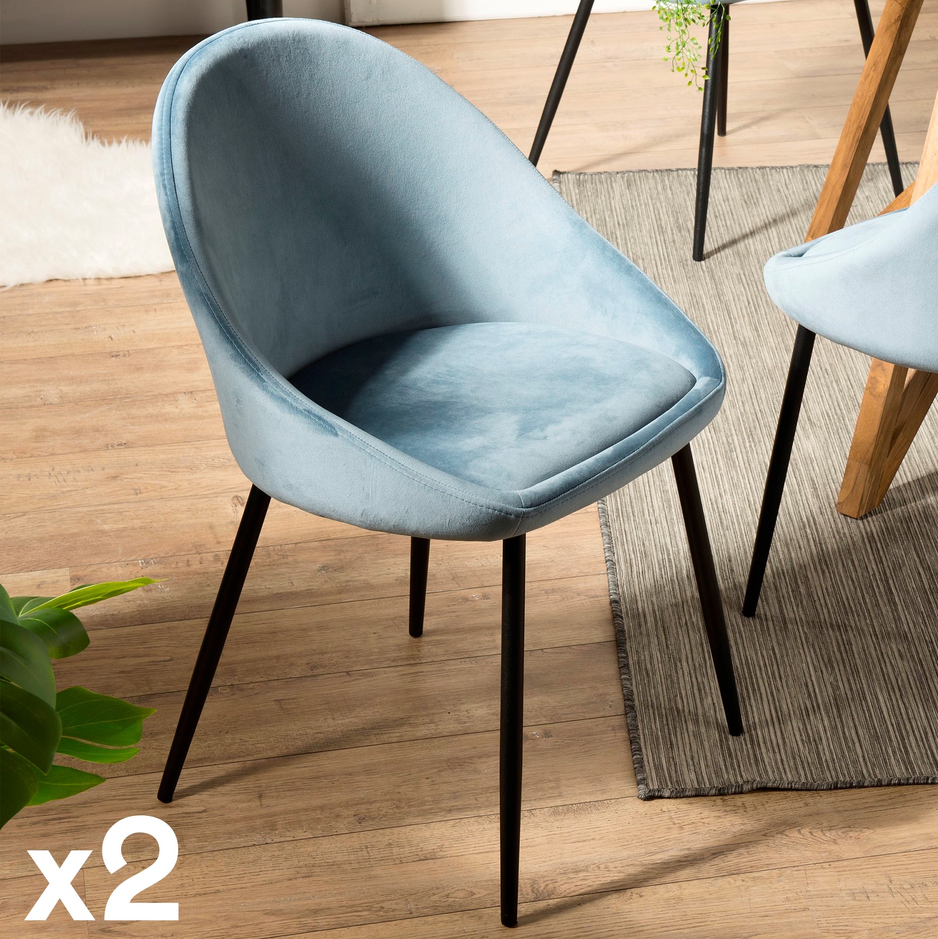 Chaise velours bleu TIM (lot de 2)