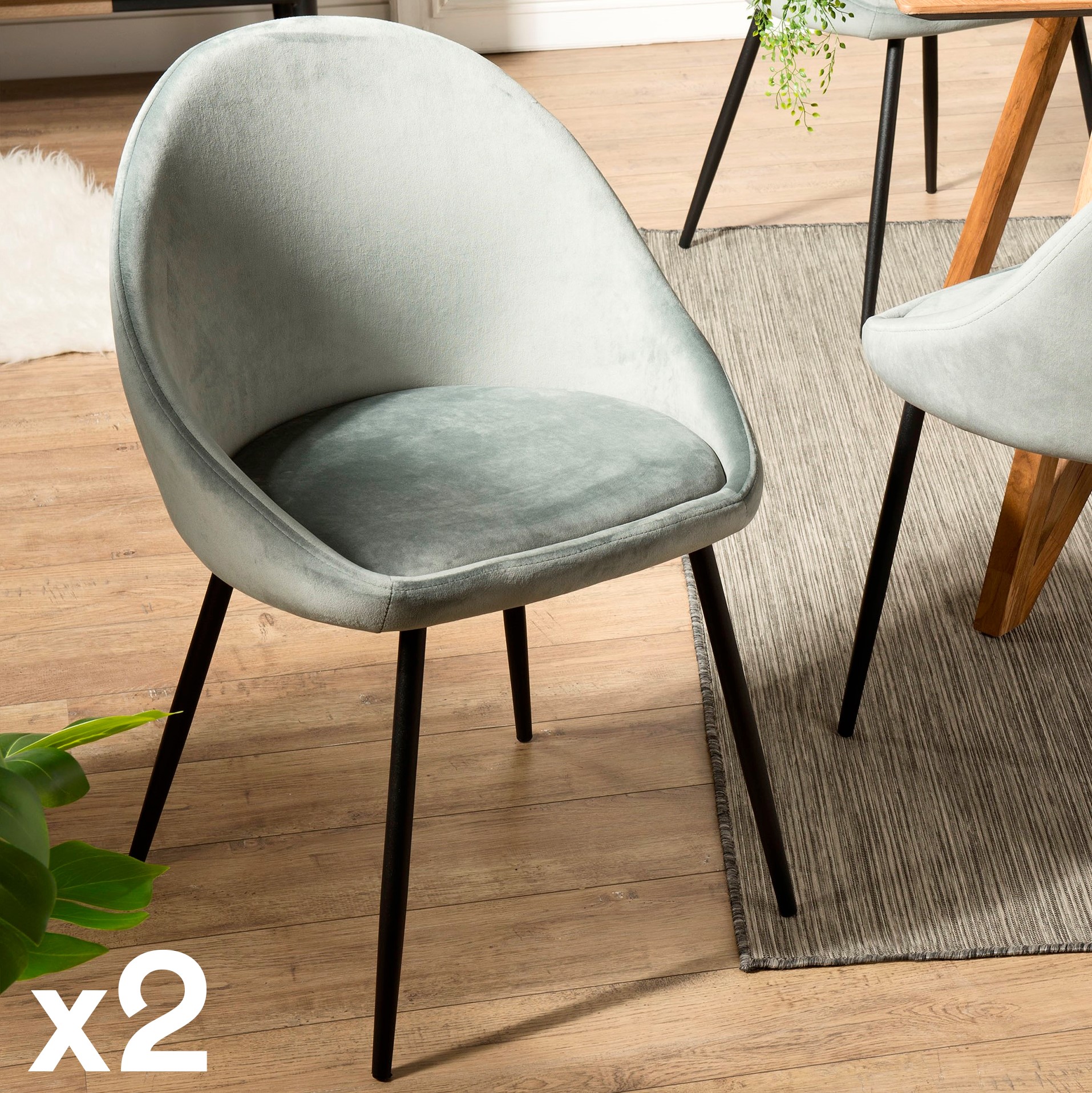 Chaise velours vert jade TIM (lot de 2)
