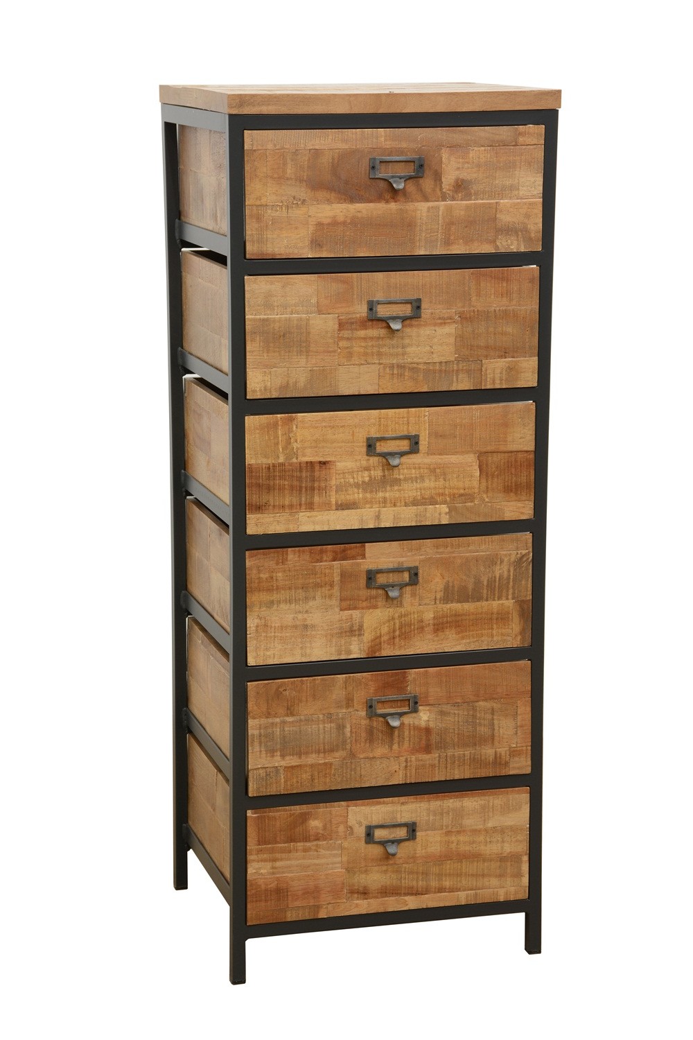 Chiffonnier 6 tiroirs en Hévéa recyclé naturel et métal 45x40x120cm LOFT