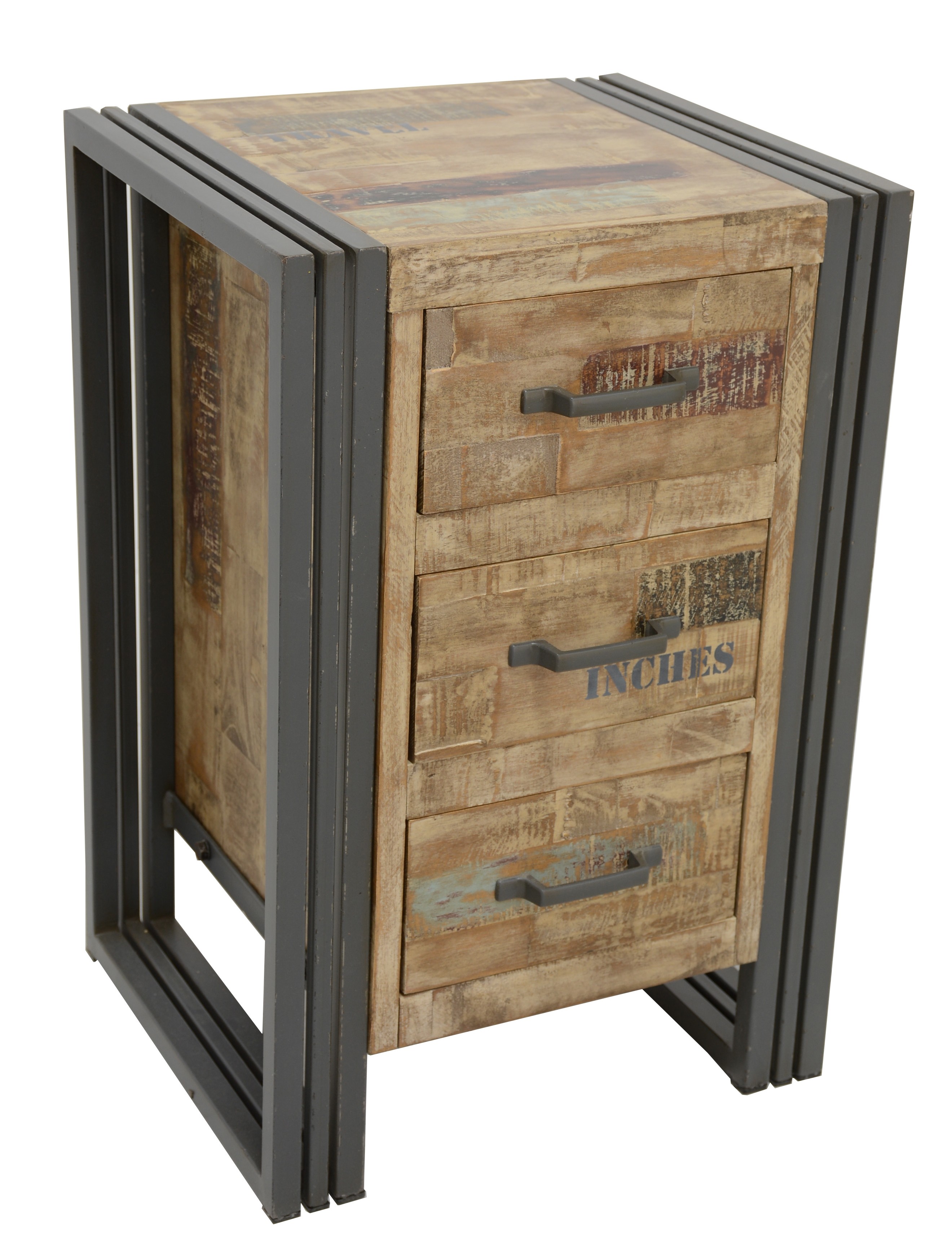 Chiffonnier industriel bois d'hévéa recyclé blanchi DOCKER