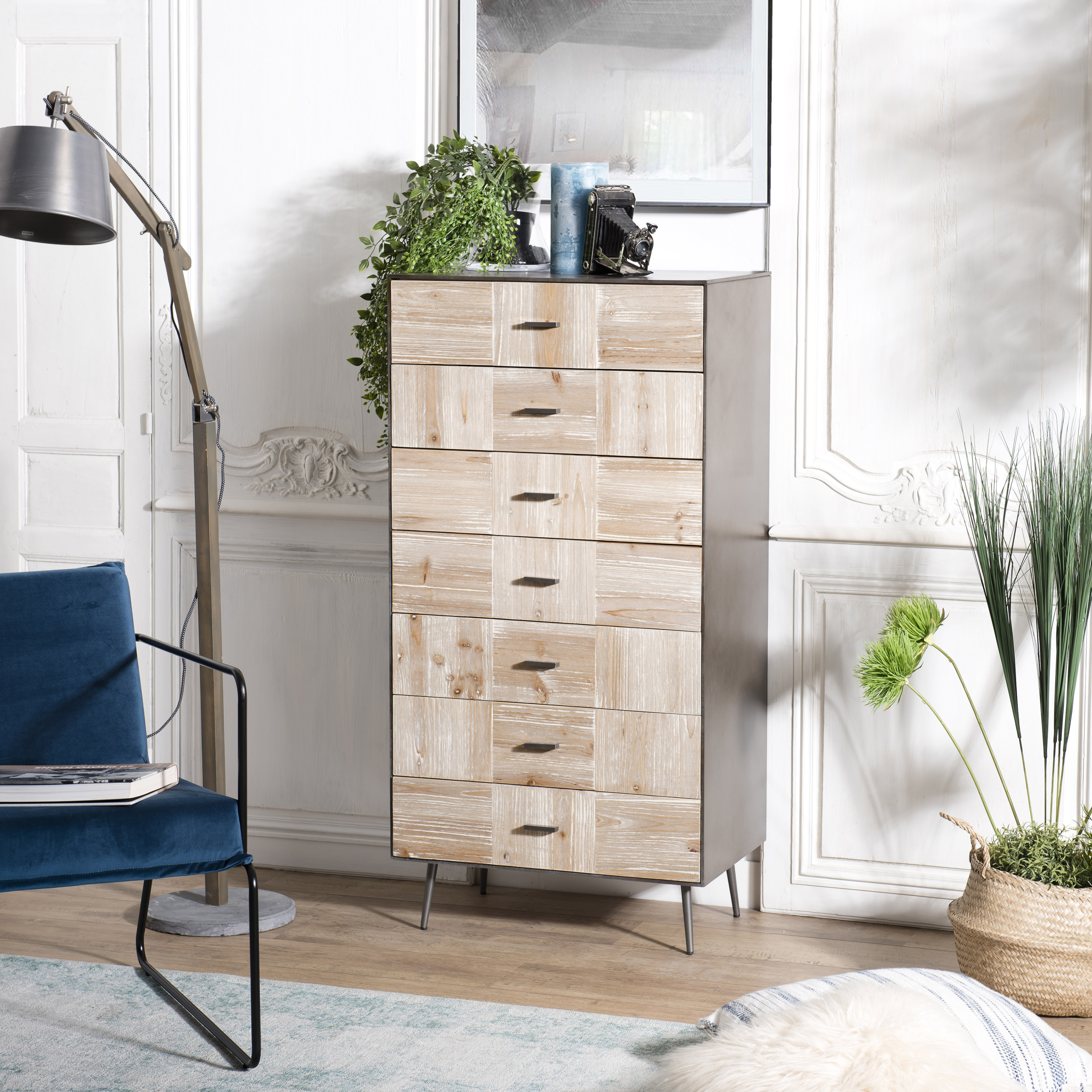 Chiffonnier moderne bois de sapin damier CARPATES