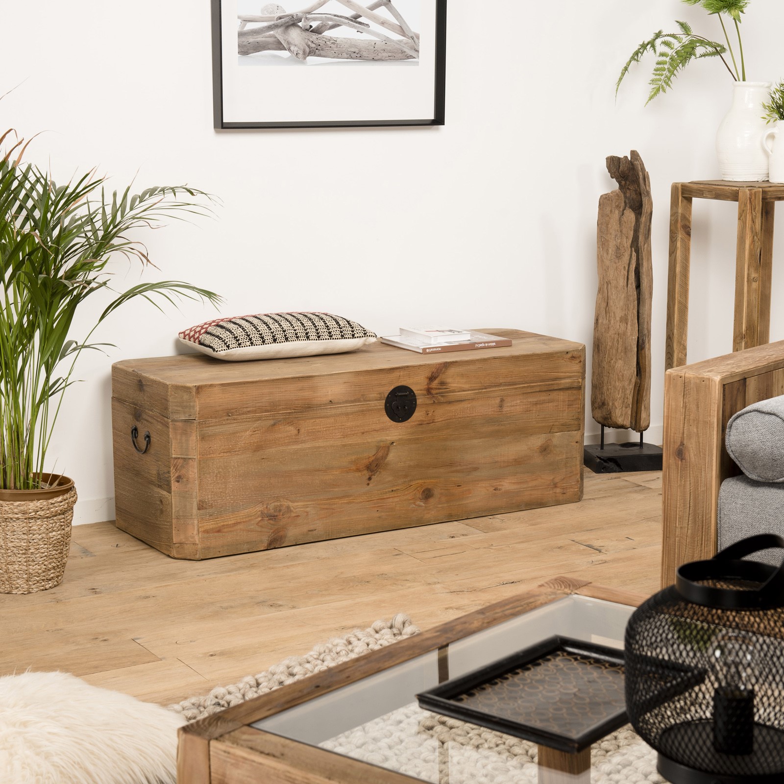 Coffre de rangement en bois de pin recyclé DENVER