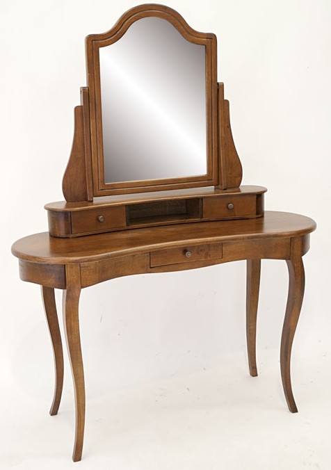 Coiffeuse miroir galbée hévéa 125x50x165cm TRADITION