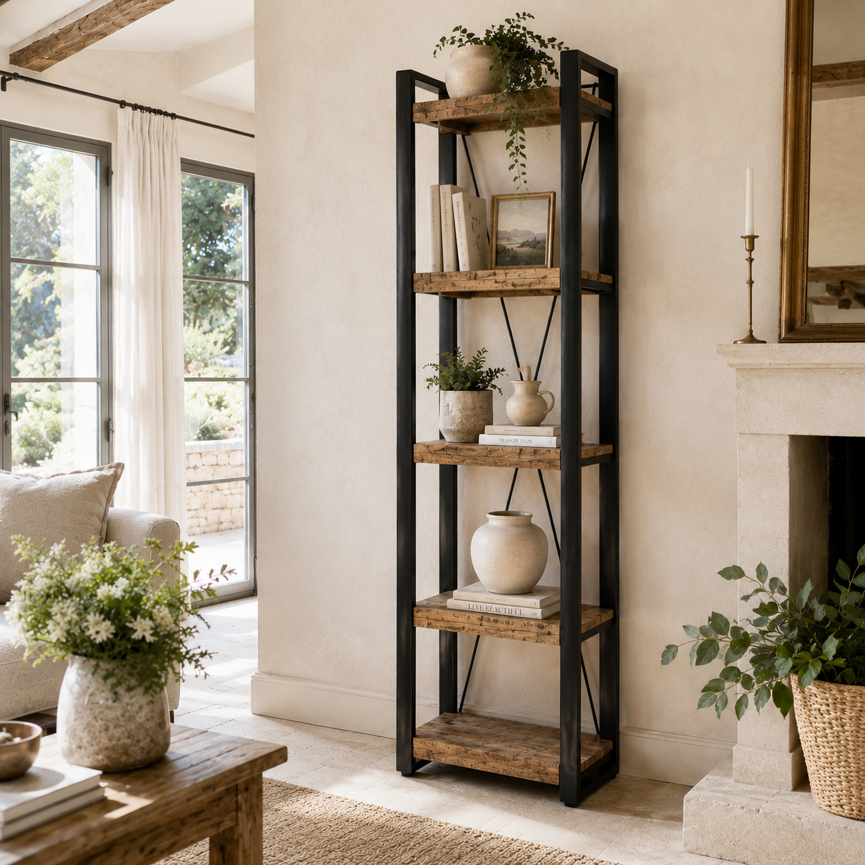 Colonne de salon bois métal 5 plateaux KARGO
