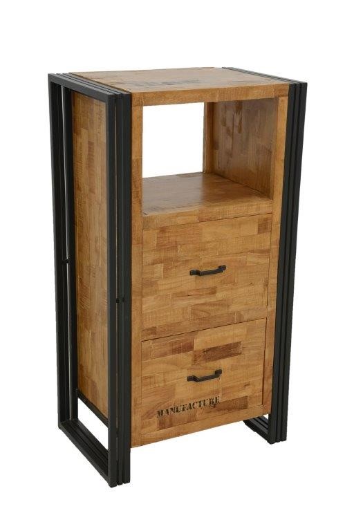 Commode / Chiffonnier hévéa recyclé naturel et métal noirci 2 tiroirs 1 niche 60X40X110cm DOCKER