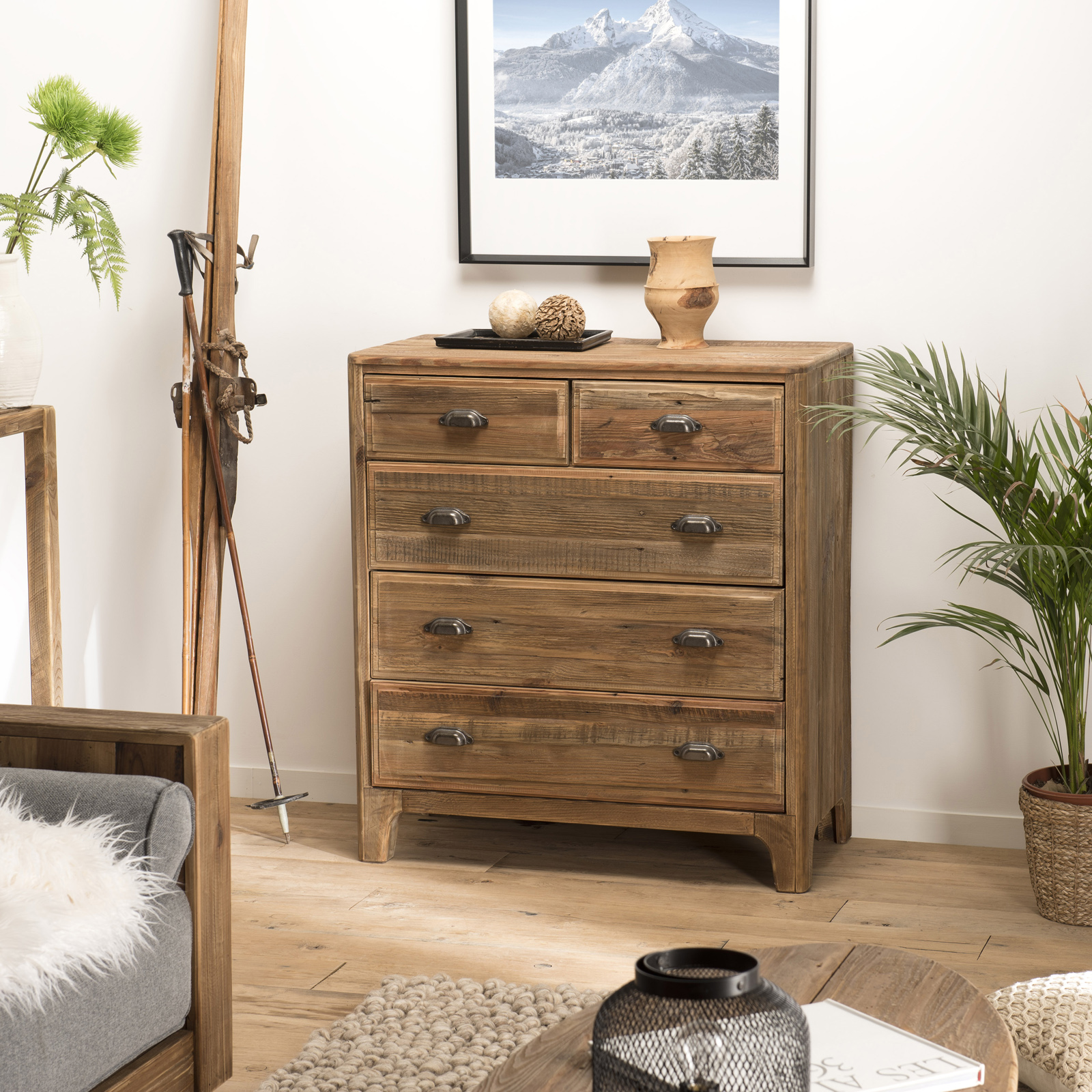 Commode de chambre en bois de pin recyclé DENVER