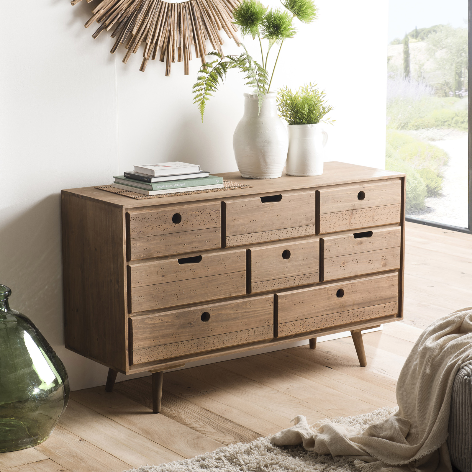Commode de chambre en bois de sapin 8 tiroirs LIMA