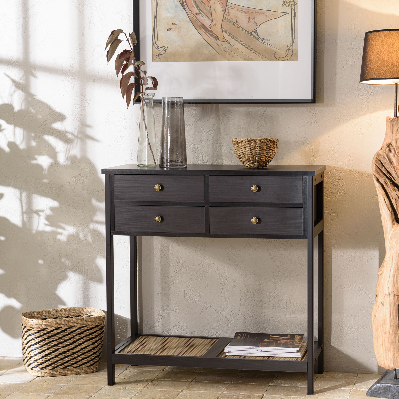 Console 4 tiroirs en bois noir 80 cm ALCUDIA