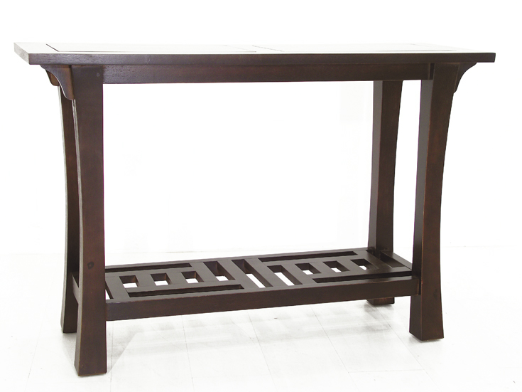 Console Chinoise Hévéa double plateaux - dont un ajouré - et pieds galbés 115x40x76cm MAORI