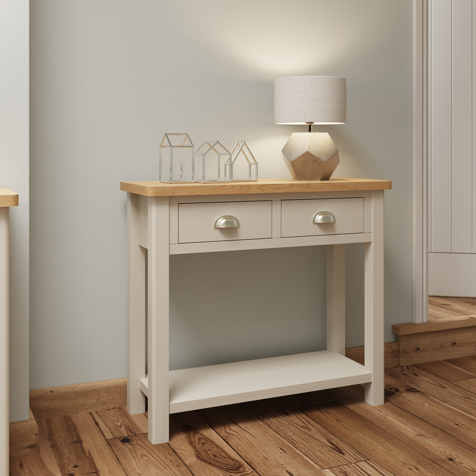 Console de salon en bois finition gris clair BATH
