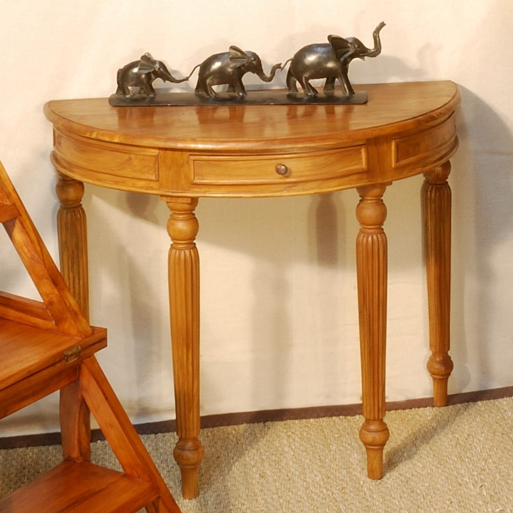 Console demi lune 1 tiroir teck miel 85cm BISHO