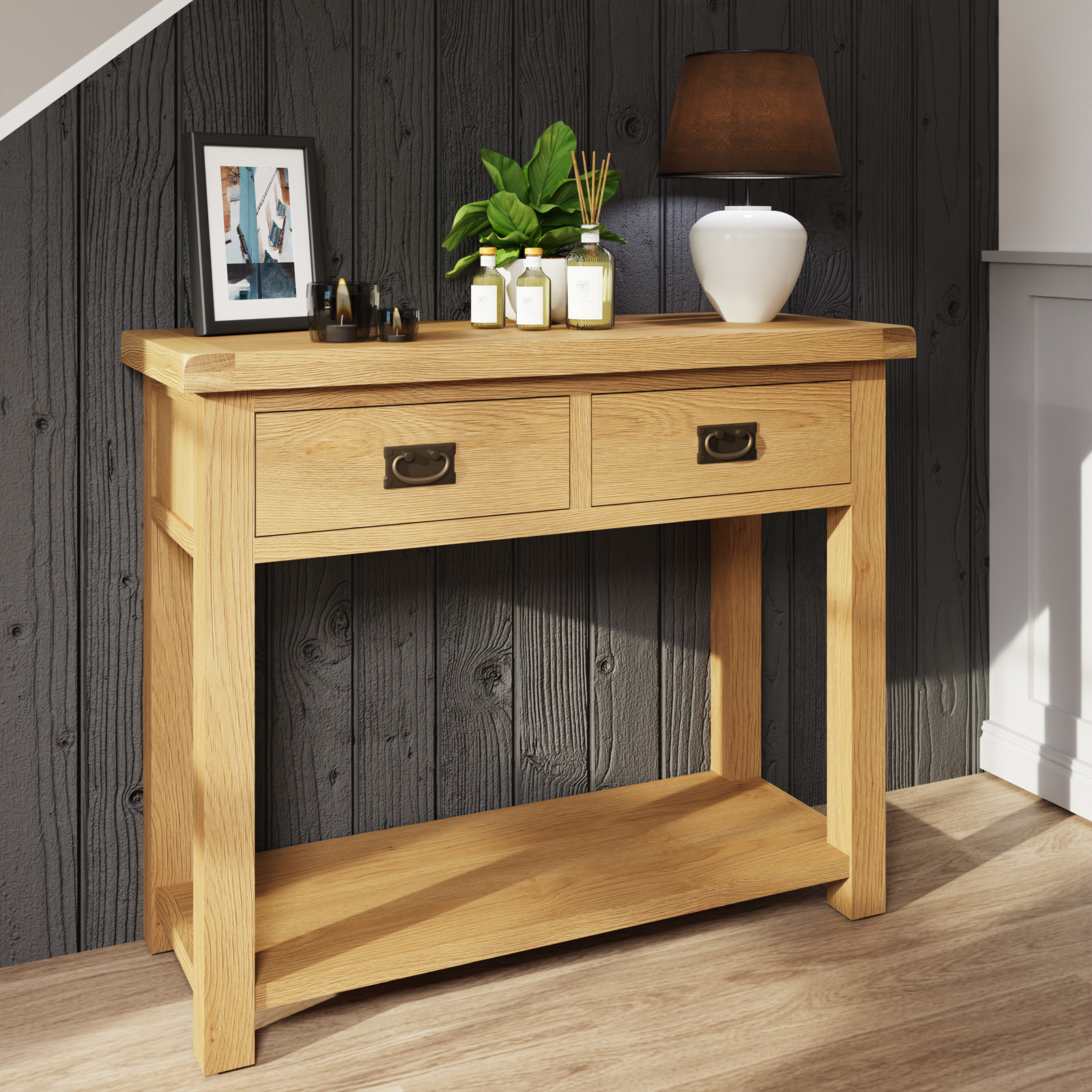 Console en bois clair 2 tiroirs PUERTO