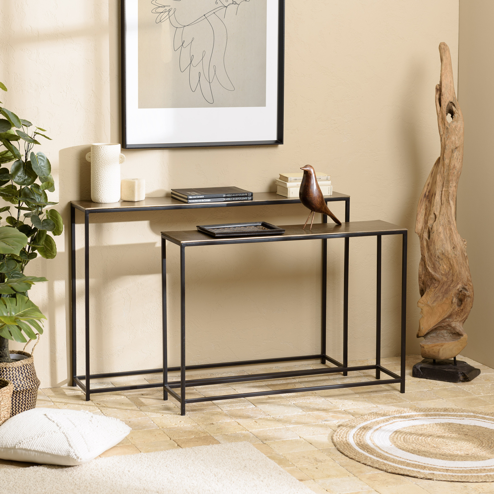 Console en métal aluminium doré et noir (lot de 2) ZALA