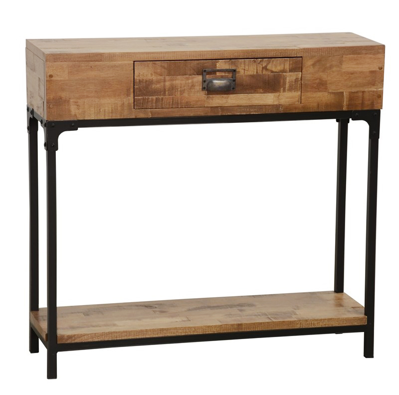 Console entrée rétro bois d'hévéa métal LOFT