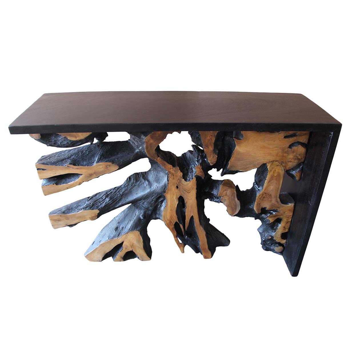Console racine de teck contour bois noir ARIZONA