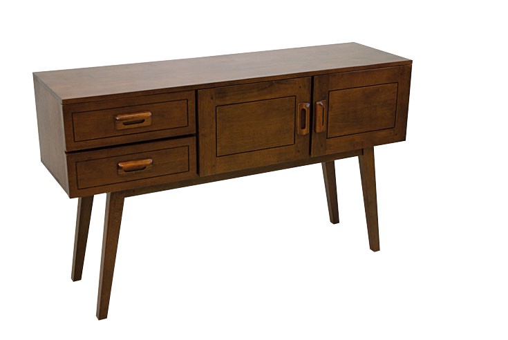 Console vintage bois hévéa 2 portes 2 tiroirs 130cm SIXTIES